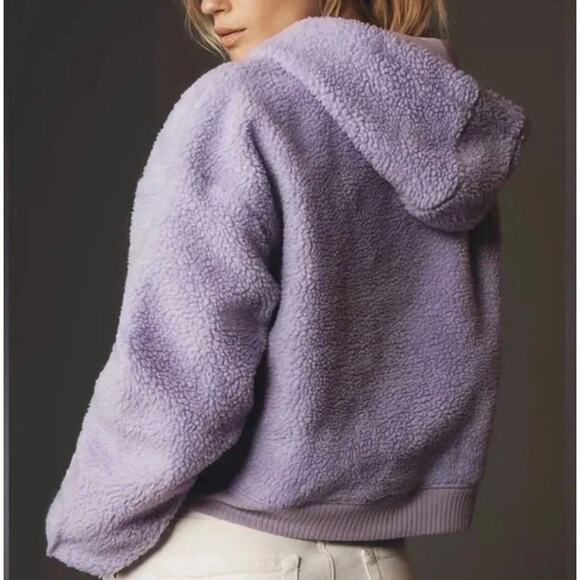 Anthropologie Porridge NWT Sherpa Teddy Hoodie Purple Sz Large - Picture 8 of 8